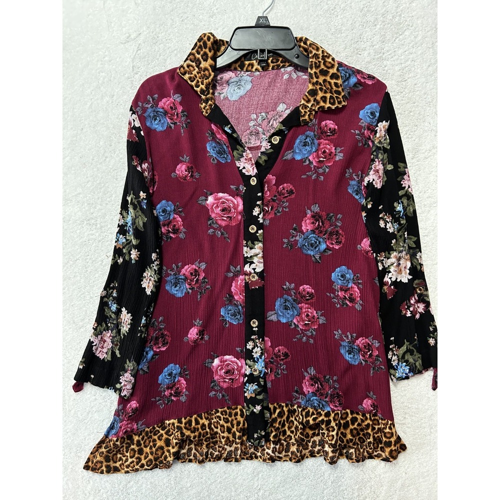 Calessa Womens Size S Long Sleeve Floral Button Up Blouse Top (L6)